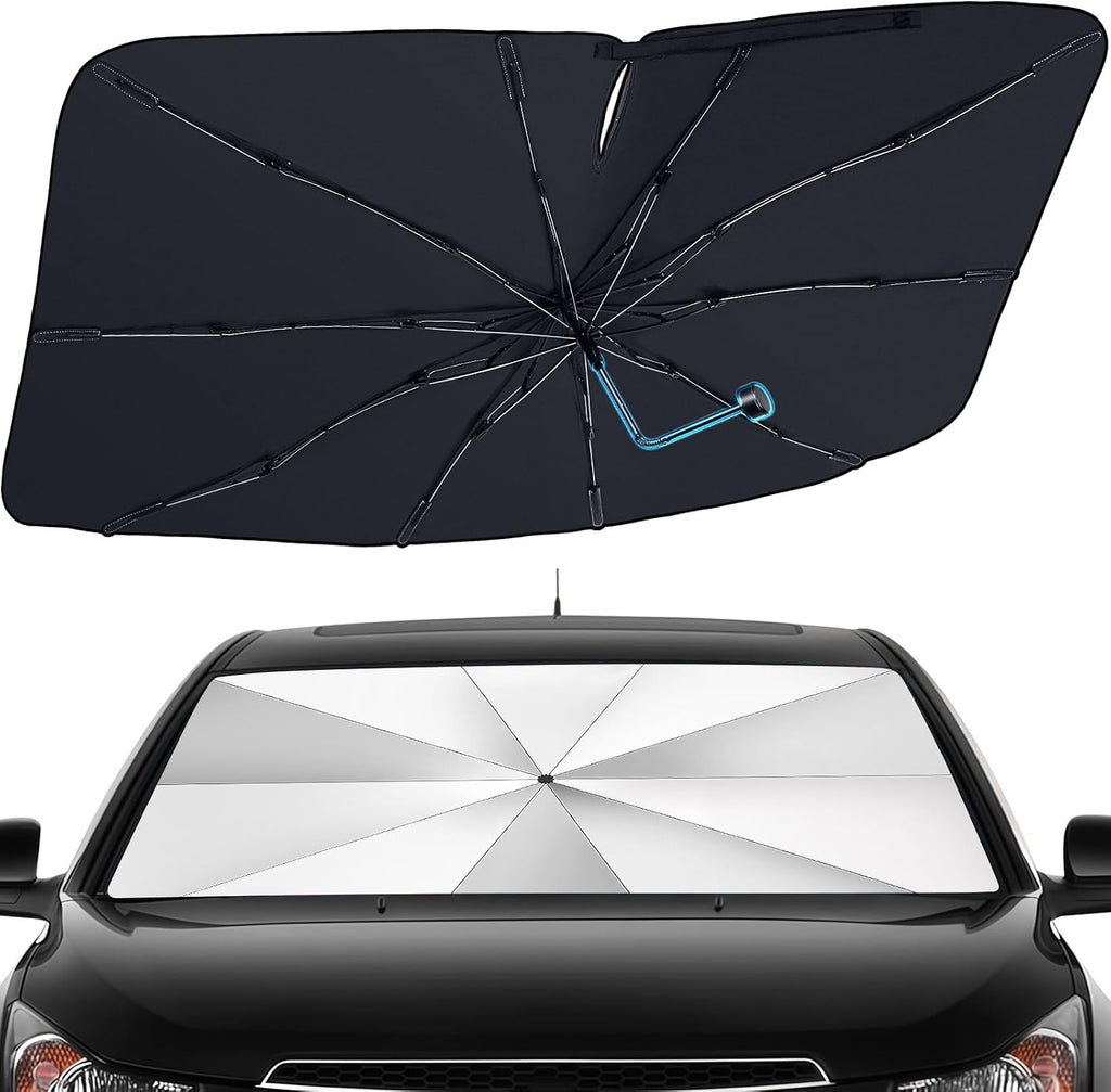 Windshield Sun Shade Umbrella, Blocks UV Rays & Heat, 57"X31.5", Silver | Foldable Car Window Shades for Mini SUV Sedans Hatchbacks, Blocks UV Rays, Keep Car Cool & Protect Interior, Spring Edge