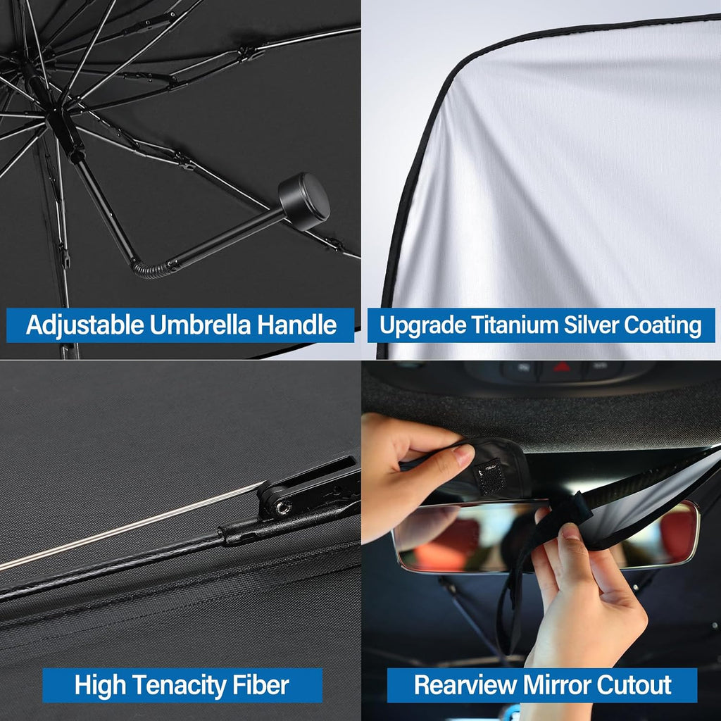Windshield Sun Shade Umbrella, Blocks UV Rays & Heat, 57"X31.5", Silver | Foldable Car Window Shades for Mini SUV Sedans Hatchbacks, Blocks UV Rays, Keep Car Cool & Protect Interior, Spring Edge