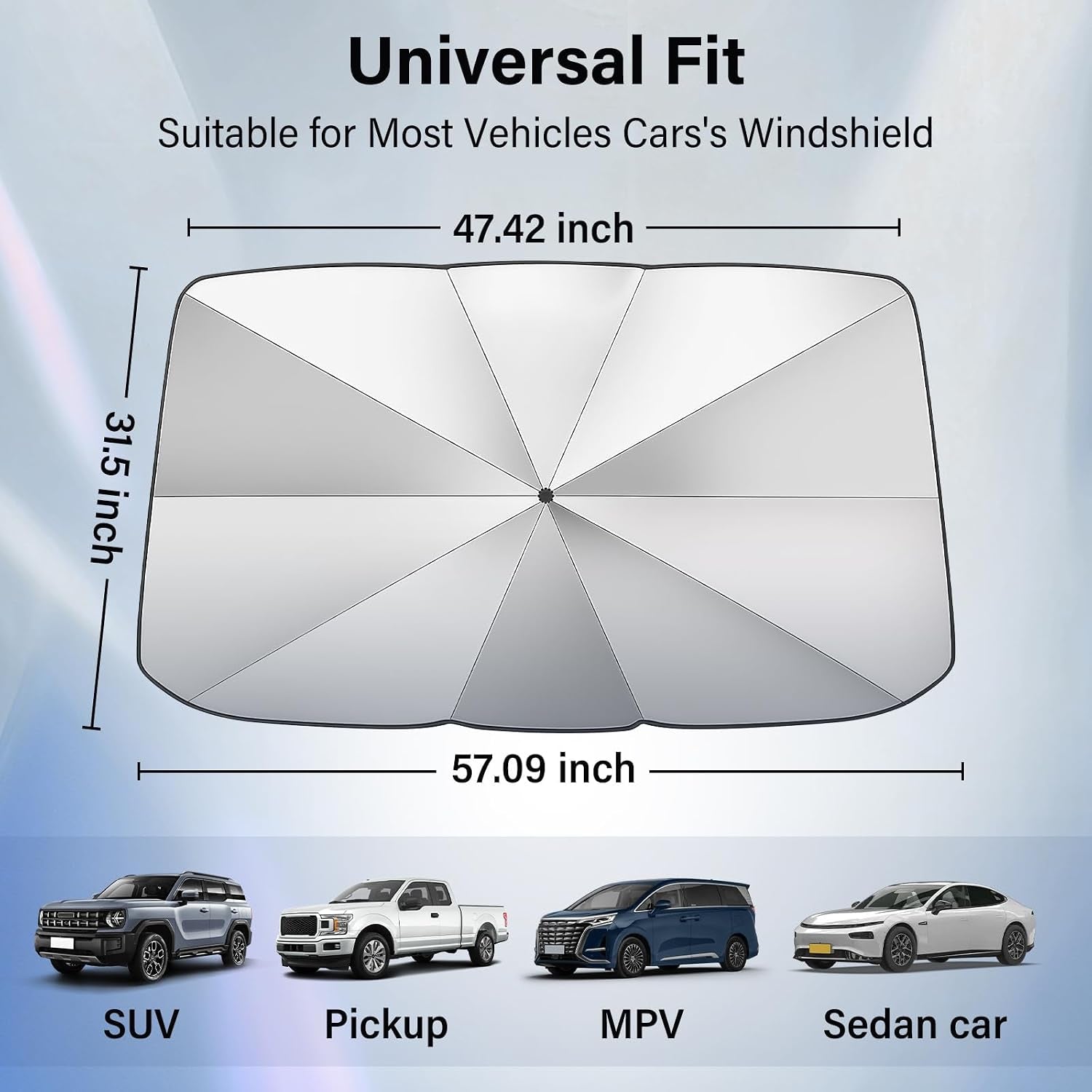 Windshield Sun Shade Umbrella, Blocks UV Rays & Heat, 57"X31.5", Silver | Foldable Car Window Shades for Mini SUV Sedans Hatchbacks, Blocks UV Rays, Keep Car Cool & Protect Interior, Spring Edge