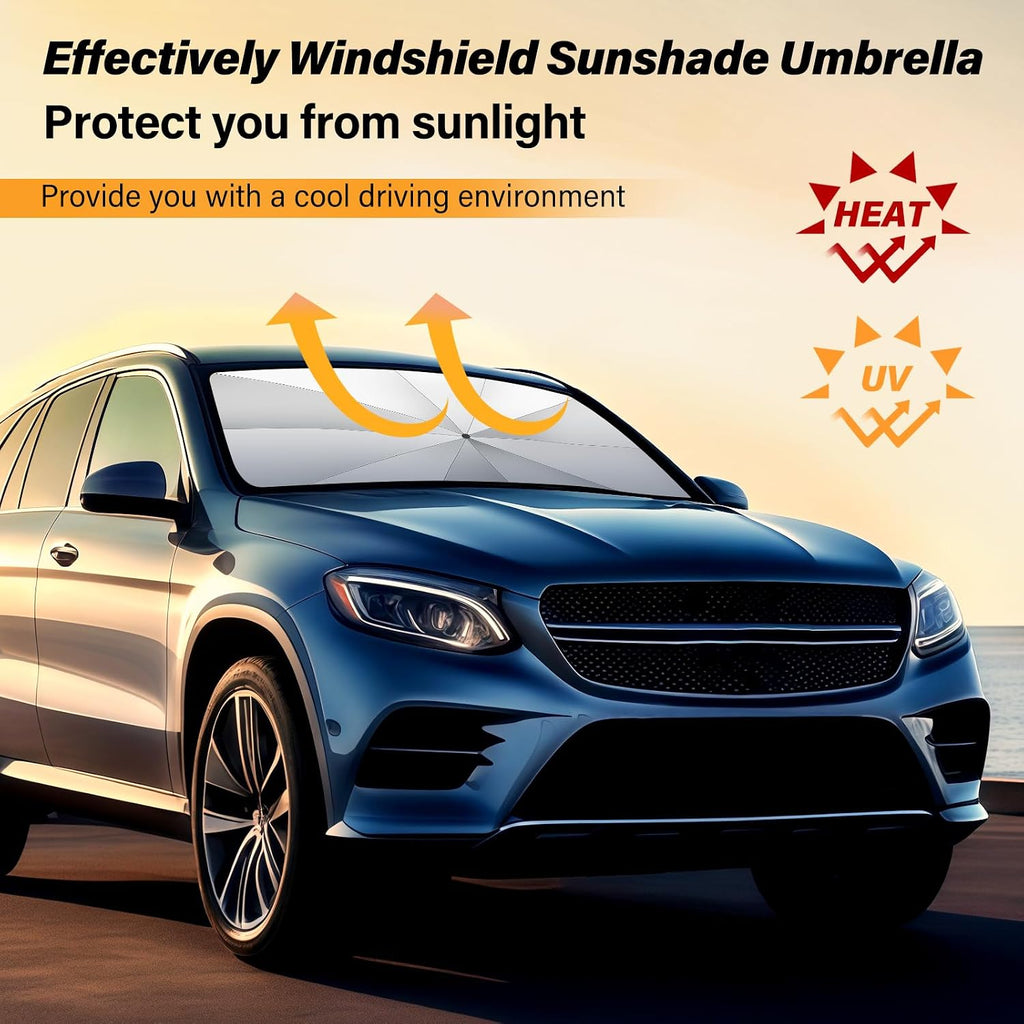 Windshield Sun Shade Umbrella, Blocks UV Rays & Heat, 57"X31.5", Silver | Foldable Car Window Shades for Mini SUV Sedans Hatchbacks, Blocks UV Rays, Keep Car Cool & Protect Interior, Spring Edge